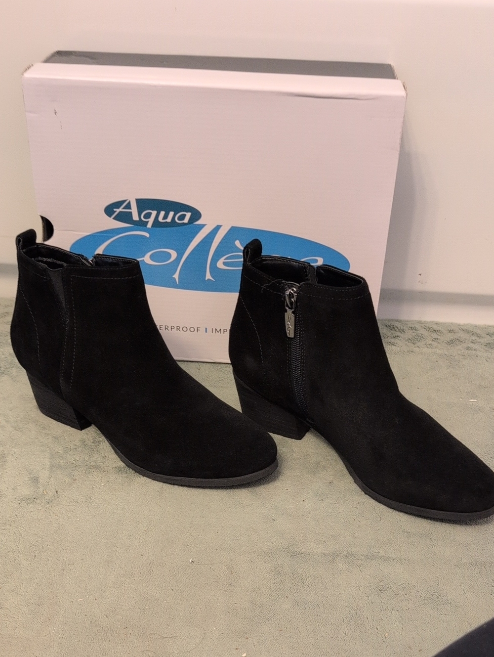 Aqua College Women's Black Suede Ankle Booties with Side Zip Isla Size 7M